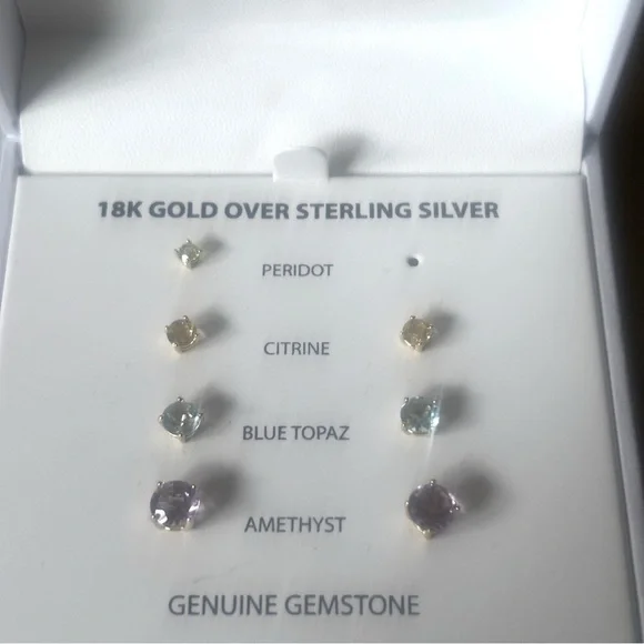 Gemstone Stud Earrings Set Gold Over Sterling Silver - Picture 2 of 4